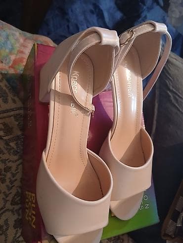 оргинал обувь: Босоножки на каблуке, цвет бежевый (нюд). - Модель: открытый мыс — 1