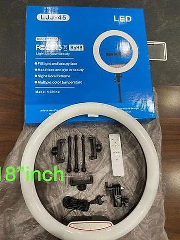 Техника и электроника: Кольцевая LED‑лампа LJJ‑45 (18") с штативом и держателями для телефона — 3