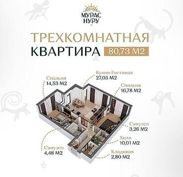 70: Продаётся 2-ком кв в ЖК «Мурас Нуру» НУРЗАМАН окна на ЮГ ЖК « — 6