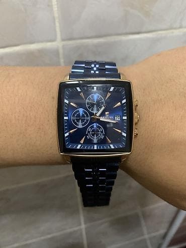 Ремни и пояса: Мужские наручные часы с квадратным корпусом и синем металлическим — 1