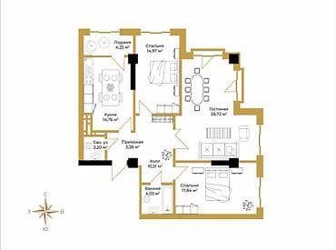 3 room flat: 3 комнаты, 103 м², Элитка, 12 этаж, Готовая ПСО (под самоотделку) — 2