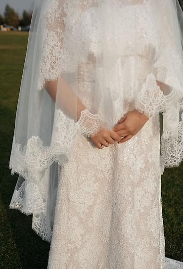 Личные вещи: Свадебное платье, M, Со шлейфом, Фатин, А-силуэт, Кружево, Новый — 6