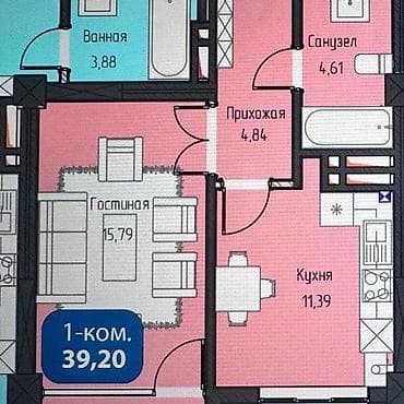 art square: 1 комната, 39 м², Элитка, 9 этаж, Готовая ПСО (под самоотделку) — 9