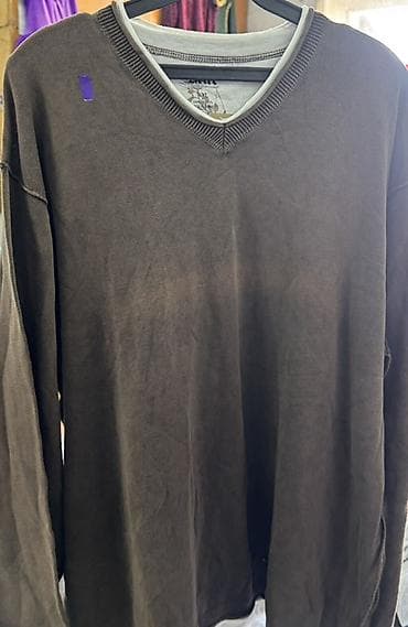 мужской шерстяной свитер: Мужской свитер с V-образным вырезом Blue - Размер: XL (указан на — 2