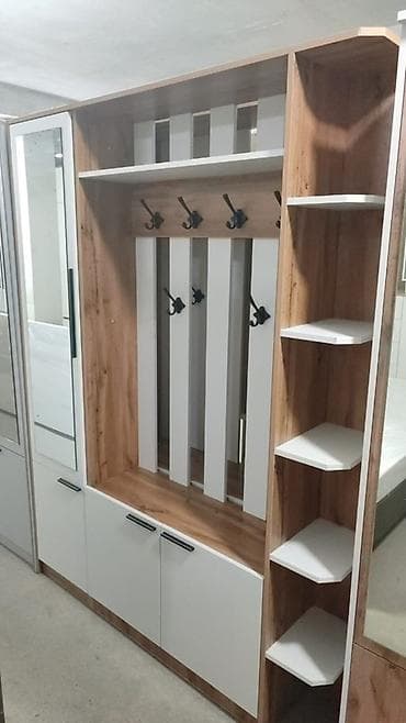 шкаф и прихожую вешалку: Прихожая модульная с зеркалом и открытыми полками - Комплект состоит — 1