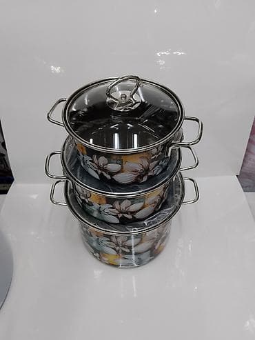 dish sets: Набор кастрюль из нержавеющей стали с эмалированным рисунком — 2