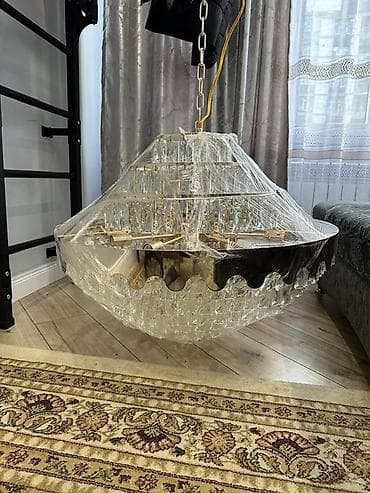 призма: Каскадная потолочная люстра с хрустальными подвесками и латунным — 5