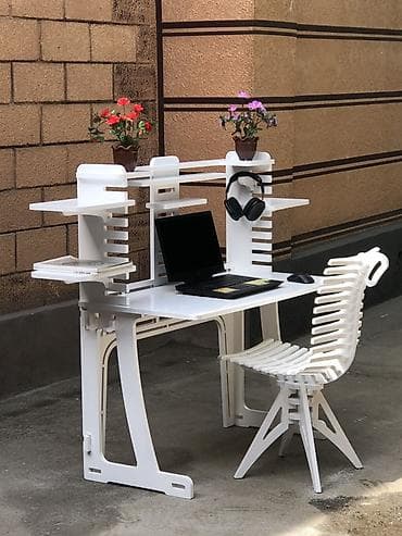 детский компьютерный стул, кресло: Комплект офисной мебели, Полка, цвет - Белый — 6