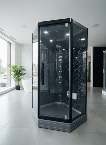 стеклянные блоки: Душевая кабина угловая с многофункциональной панелью - Габариты — 1