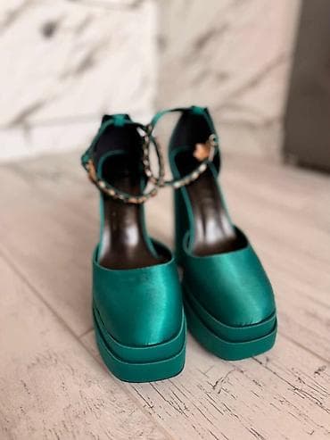 высокий каблук платформа: Туфли, 38, Versace, Б/у, цвет - Зеленый, Платная доставка — 2