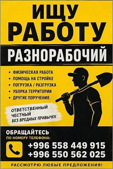 Разнорабочий. Выполняю широкий спектр задач: - физическая работа; -