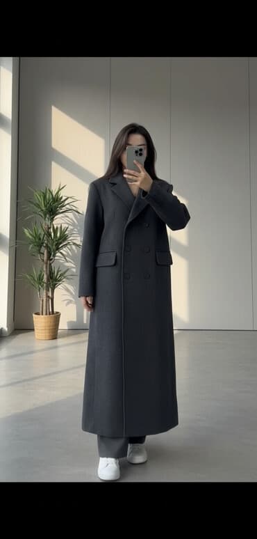 пиджак с брюками: Пальто, Классика, Осень-весна, Длинная модель, Двубортная модель, M — 1