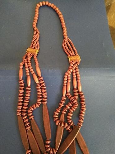 Бижутерия: Длинные бусы под нац. стиль, цвет насыщенный темно-бардовый — 1