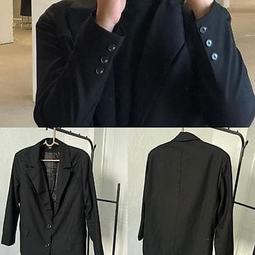 Черный пиджак оверсайз ⭐ • Фасон: Свободный крой оверсайз со спущенной