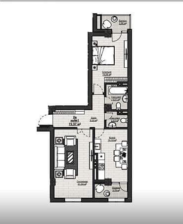 квартира 106: 2 комнаты, 72 м², Элитка, 6 этаж, Готовая ПСО (под самоотделку) — 1