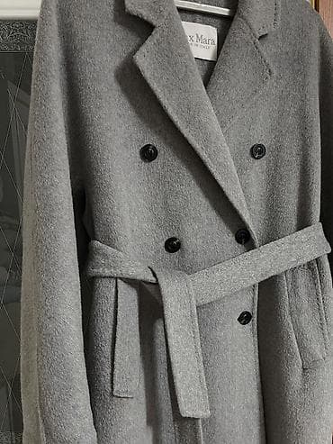 тренч zara: Двубортное серое пальто Max Mara. - Материал: плотная шерстяная ткань — 3