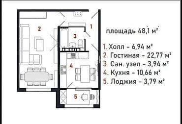 108: 1 комната, 48 м², 108 серия, 3 этаж, Готовая ПСО (под самоотделку) — 2