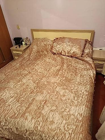 спольный горнитур: Спальный гарнитур, Б/у, Двуспальная кровать, Шкаф, Трюмо, В рассрочку, Самовывоз, цвет - Бежевый — 4