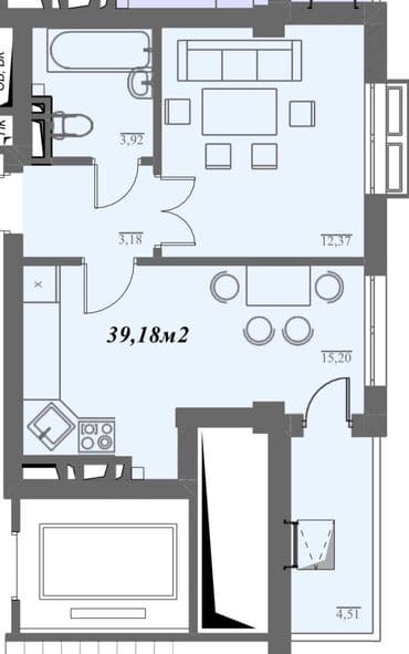 лоджия: Студия, 39 м² — 3