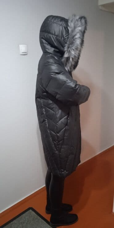 женские махровые халаты больших размеров: Пуховик, По колено, С капюшоном, 3XL — 2