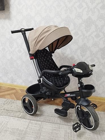 Детский трехколесный велосипед-каталка с родительской ручкой и тентом lalafo.kg да Детский трехколесный велосипед-каталка с родительской ручкой и тентом