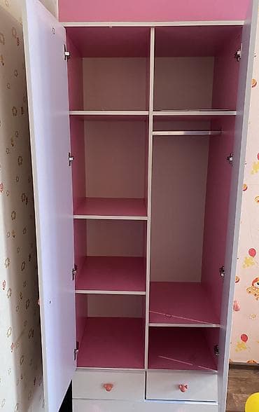 Детский мир: Детский шкаф, Б/у, Для одежды, Для девочки, МДФ, цвет - Белый, Самовывоз — 2