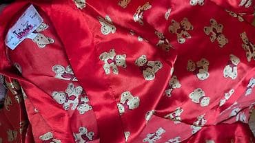 Блузкалар: Шелковистый халат-кимоно с принтом медвежат - Яркий красный цвет с — 3