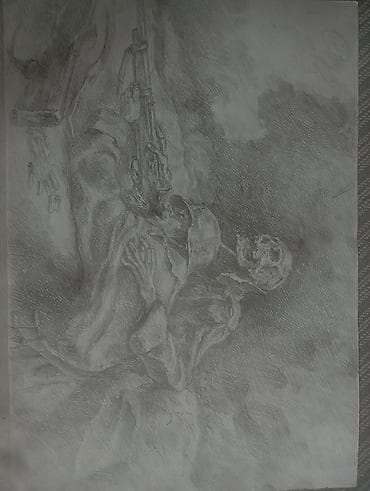 Дом и сад: Авторский рисунок карандашом на бумаге. - Техника: графитовый — 1