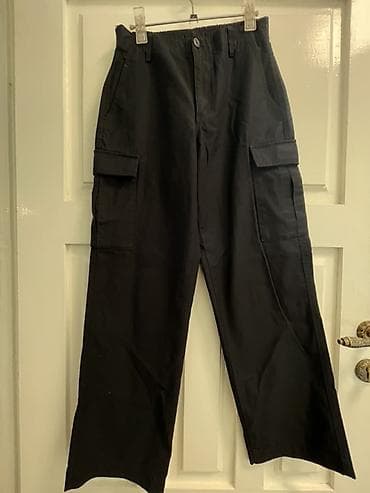 ички кийим: Черные брюки карго - Прямой свободный крой, широкая штанина - Цвет — 1