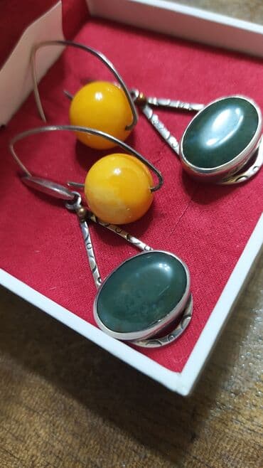 свадебное платье в стиле прованс: Серебряные серьги с натуральным янтарём . королевский янтарь, агат — 1