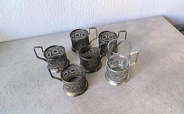 белые кружки: Подстаканники мельхиор, скань (филигрань). СССР. один подстаканник — 1