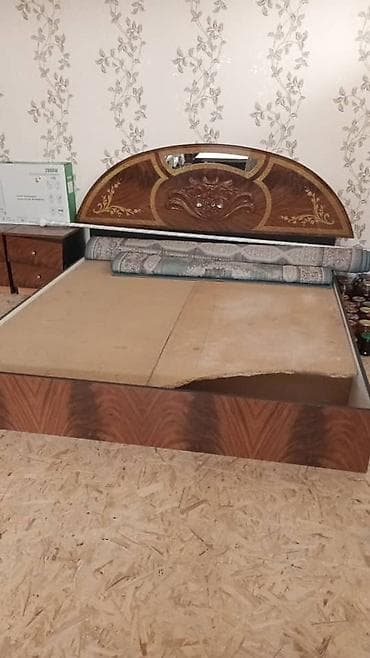 машина баалары: Уктоочу бөлмө гарнитуру, Эки кишилик керебет, Жыгач, түсү - Күрөң — 1