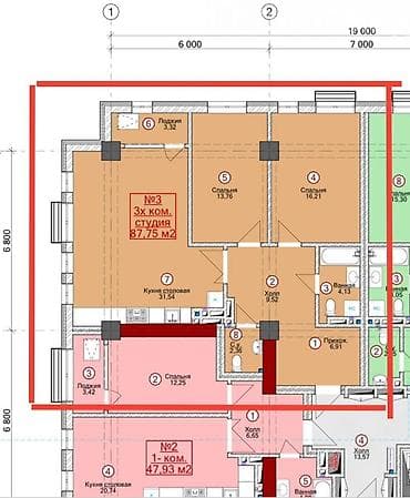 жк ботсад: 3 комнаты, 88 м², Элитка, 8 этаж, Готовая ПСО (под самоотделку) — 3