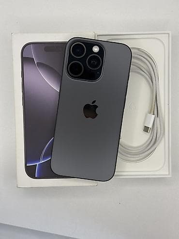 IPhone 16 Pro, Б/у, 128 ГБ, Черный, Защитное стекло, Кабель, Коробка, 100 %