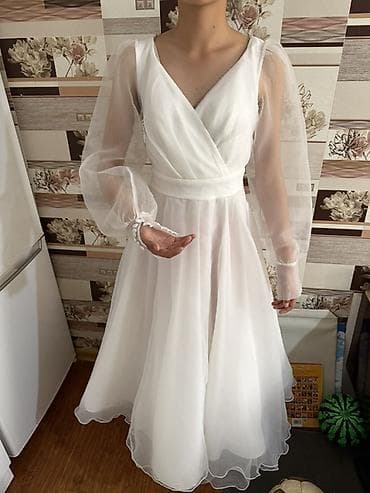 современные свадебные платья: Белое платье миди в романтическом стиле. Новое✅✅✅ - Силуэт — 1