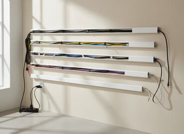 Белые кабель-каналы, предназначенные для аккуратной прокладки и защиты