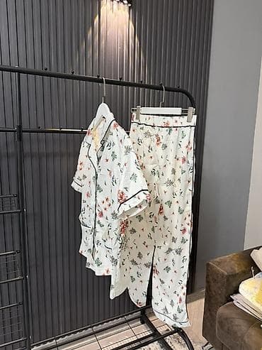 Аксессуарлар: Женский комплект с принтом флора и фауна + кардиган 1) Пижамный — 3