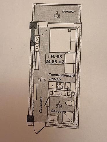 одна комнатные: 1 комната, 25 м² — 9