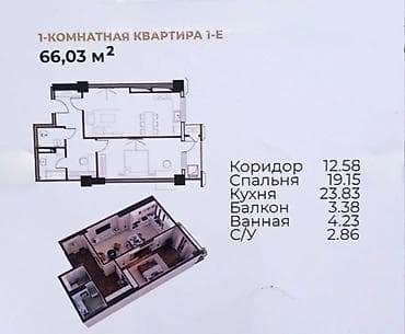 2 бөлмө, 66 м², Элитка, 11 кабат, ПСО (өз алдынча бүтүрүү)