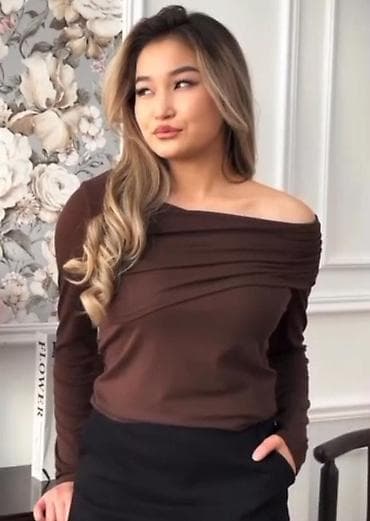 женские приталенные рубашки: Лонгслив, цвет - Черный, Все размеры — 3