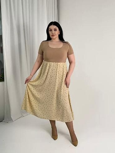 женские летние платья: Повседневное платье, Made in KG, Лето, Длинная модель, Полиэстер, Крестьянка, L — 1