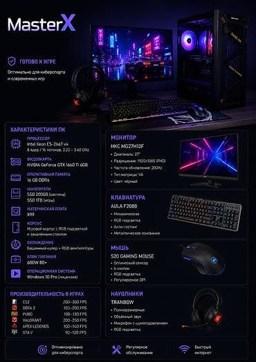 Компьютер, ядер - 8, ОЗУ 16 ГБ, Игровой, Б/у, Intel Xeon, NVIDIA GeForce GTX 1660 Ti, SSD
