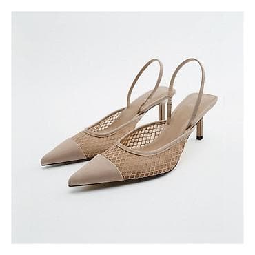 Бежевые туфли-слингбэки с острым носком и сетчатым верхом - Модель