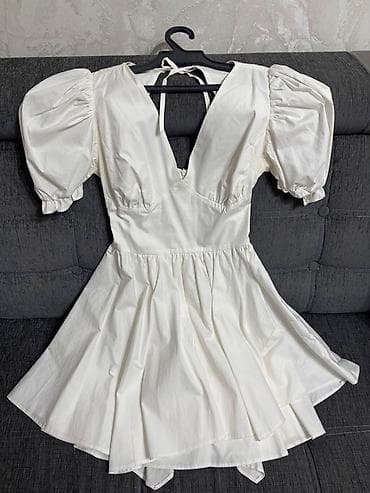 белое платье футляр: Повседневное платье, Лето, Короткая модель, Хлопок, S — 2