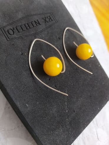 Атайын кийим: Серебряные серьги с натуральным янтарём . королевский — 4