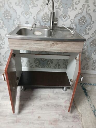 аквариум тумба: Тумба для кухни, Б/у, С мойкой, Напольная, ДСП, цвет - Бежевый — 2