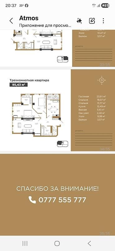 недвижимость дома: 3 комнаты, 95 м², Элитка, 7 этаж, Готовая ПСО (под самоотделку) — 3