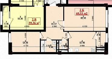 2 комнаты, 69 м², Элитка, 10 этаж, ПСО (под самоотделку)