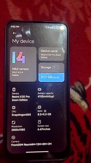 redmi note 13s: Redmi, Redmi K30 Pro, Б/у, 128 ГБ, цвет - Белый, 2 SIM, eSIM — 1