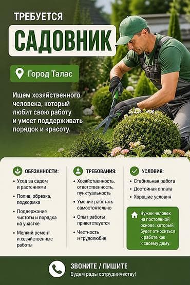 кант швея: Вакансия: Садовник (г. Талас) Ищем хозяйственного и трудолюбивого — 2